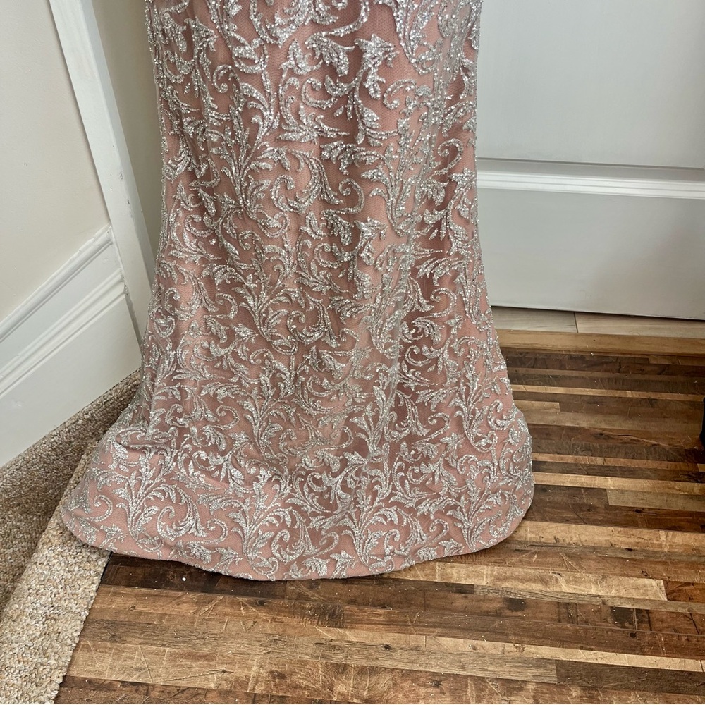 Portia & Scarlett Embellished High-Neck Halter Mermaid Gown Pink Silver Sz S - Picture 8 of 16